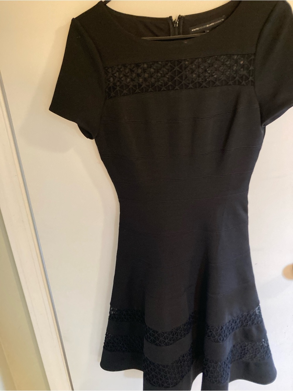 Modest White House Black Market Black Short-Sleeve Fit & Flare Dress